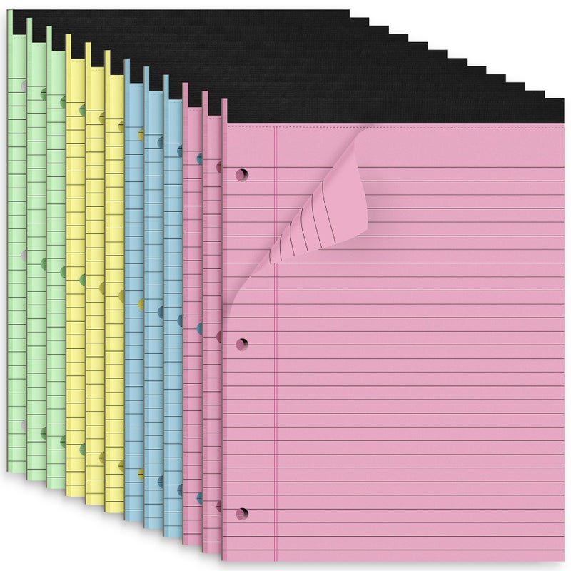 HAUTOCO 12 Pack 8.5 x 11 Legal Pads Colored Wide Ruled Notepads Perforated Writing Pads, 30 Sheets Per Notepad, 3-Hole Punched Paper, Writing Note Pads for School, Home, Office, Business - Image 1